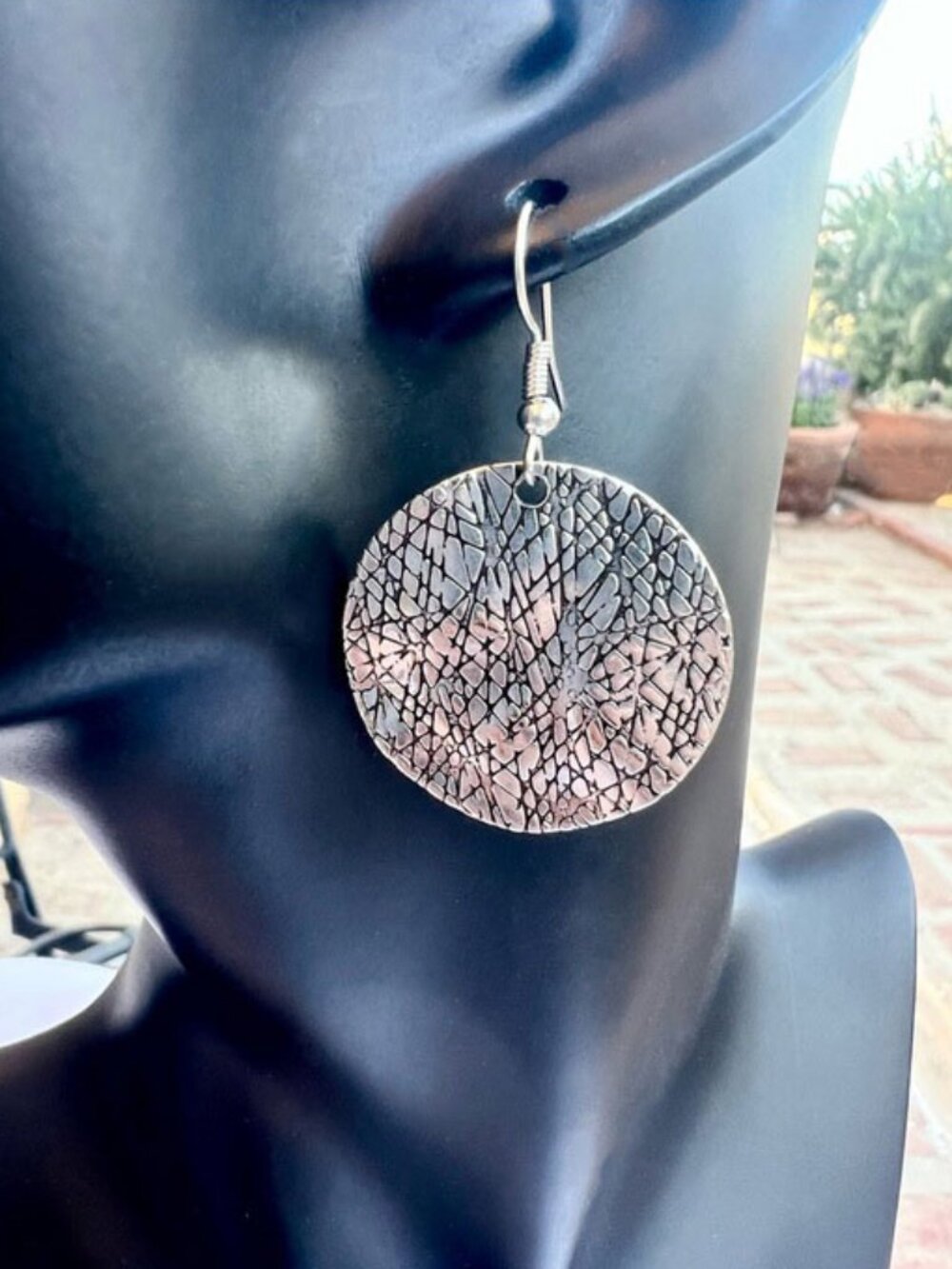 Abstract Silver & Black Round Drop Earrings